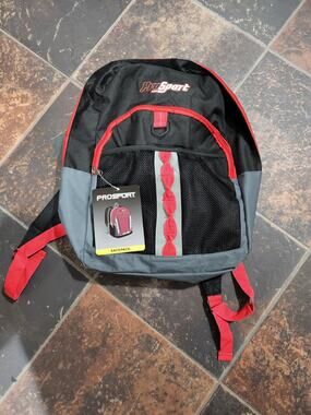 ProSport Backpack Black/Red/Gray NEW Top Grip Handle Zipper Pockets Adj Straps
